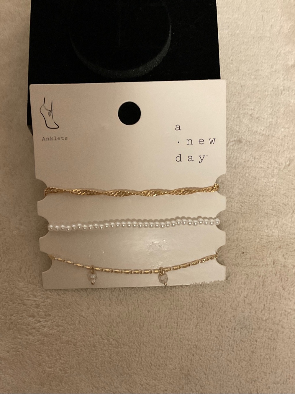 a new day Gold and White Layered Anklet Trio